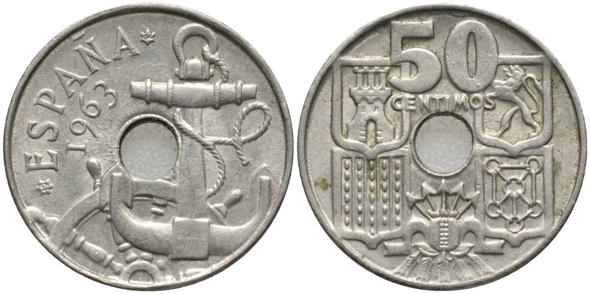 Испания 50 сентимо 1963 (64) Франсиско Франко (1939-1975) KM 777 медно-никель 4171-433