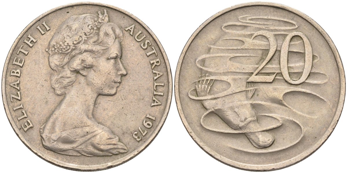 Австралия 20 центов 1973 Елизавета II (1952-2022), утконос KM 66 медно-никель 4131-911