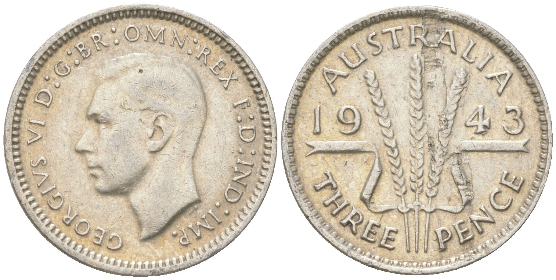 Австралия 3 пенса 1943 Георг V (1936-1952) KM 37 серебро 4621-1153