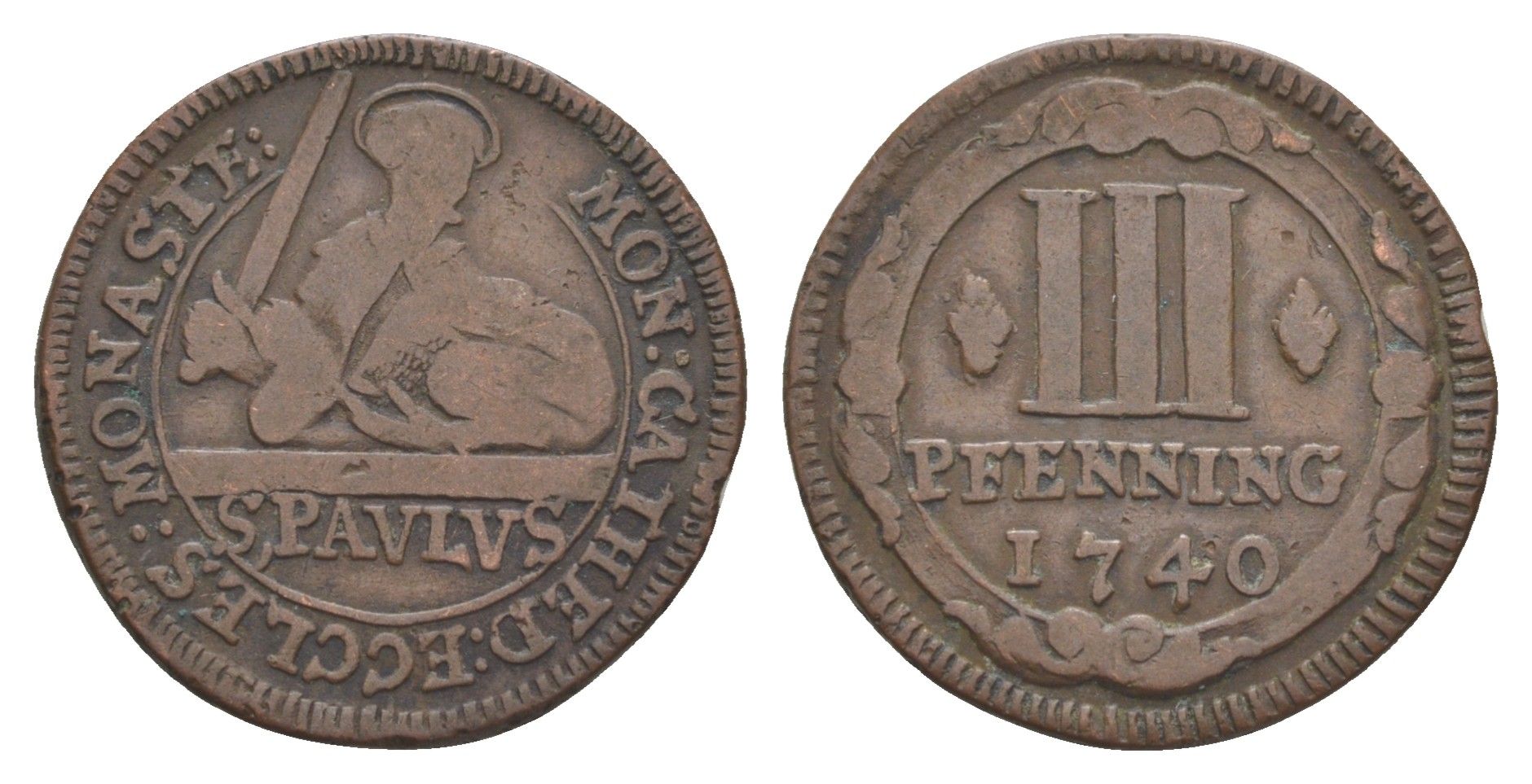 Мюнстер 3 пфеннига 1740 Монетный двор кафедрального капитула KM 430 медь 633-1433