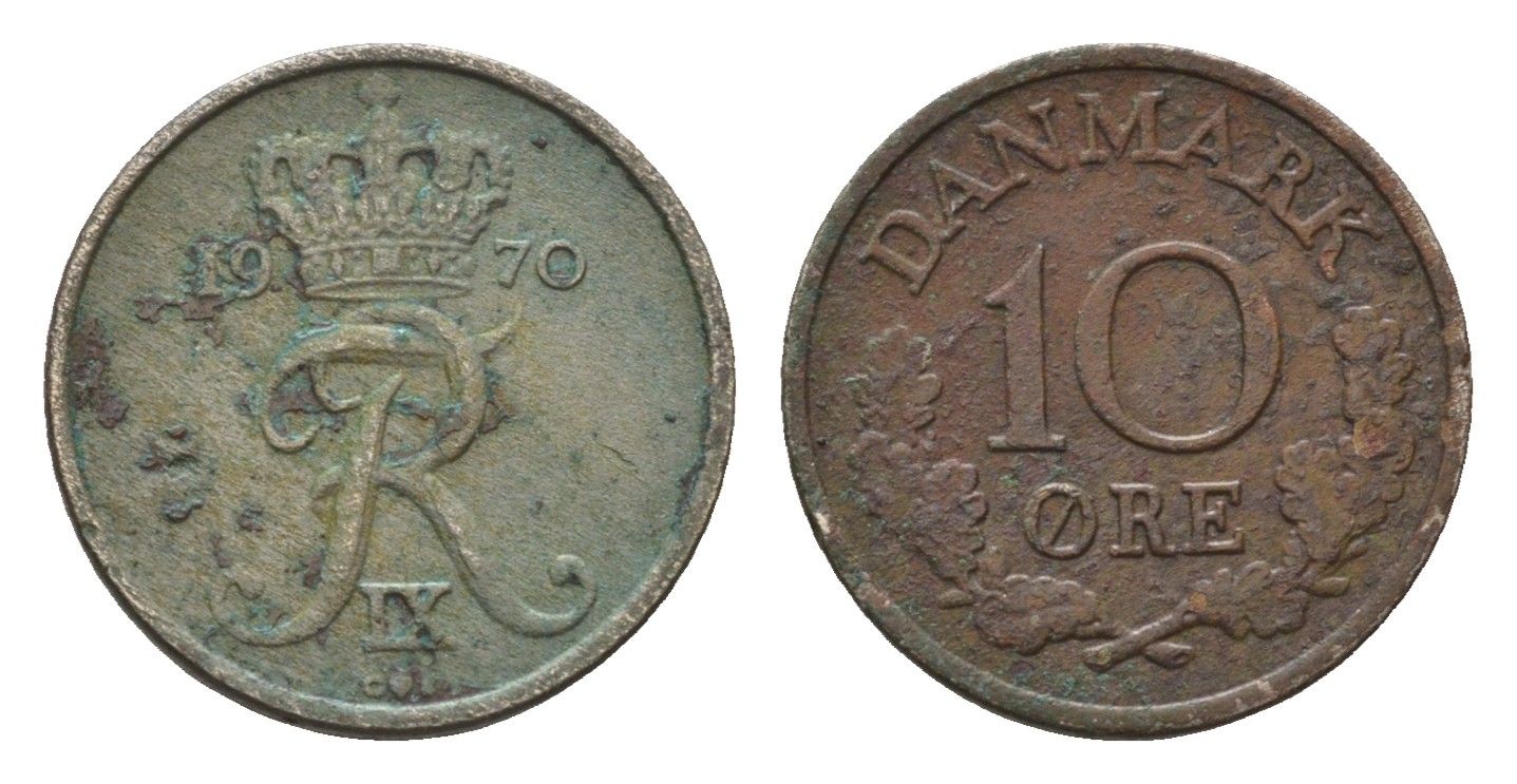 Дания 10 эре 1970 Фредерик IX (1947-1972) KM 849 медно-никель 4602-1044