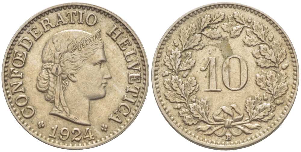Швейцария 10 раппенов 1924 В KM 27 медно-никель 4513-227