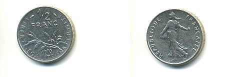 ФРАНЦИЯ 1/2 ФРАНКА 1970 KM 931.1 никель 54-1423