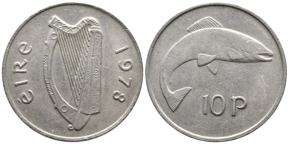 ИРЛАНДИЯ 10 ПЕНСОВ 1978 ЛОСОСЬ KM 23 медно-никель 4110-444