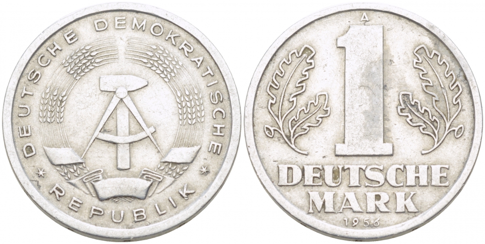 ГДР 1 МАРКА 1956 А, ПЕРВЫЙ ГОД KM 13 алюминий 77-815