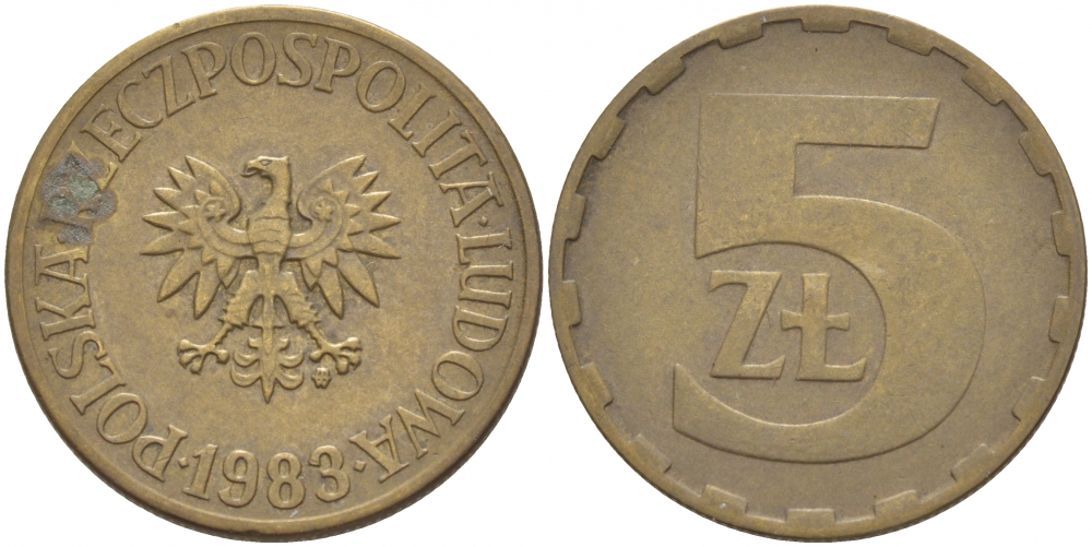 ПОЛЬША 5 ЗЛОТЫХ 1983 MW KM 81.1 латунь 4548-646