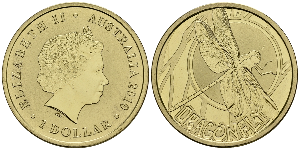 Австралия 1 доллар 2010 серия насекомые, стрекоза KM 1444 алюминиевая бронза UNC M42-15
