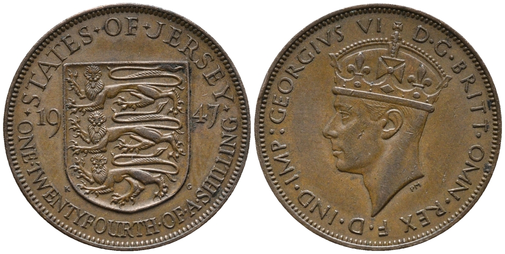 Джерси 1/24 шиллинга 1947 Георг VI (1936-1952) KM 18 бронза 34-735