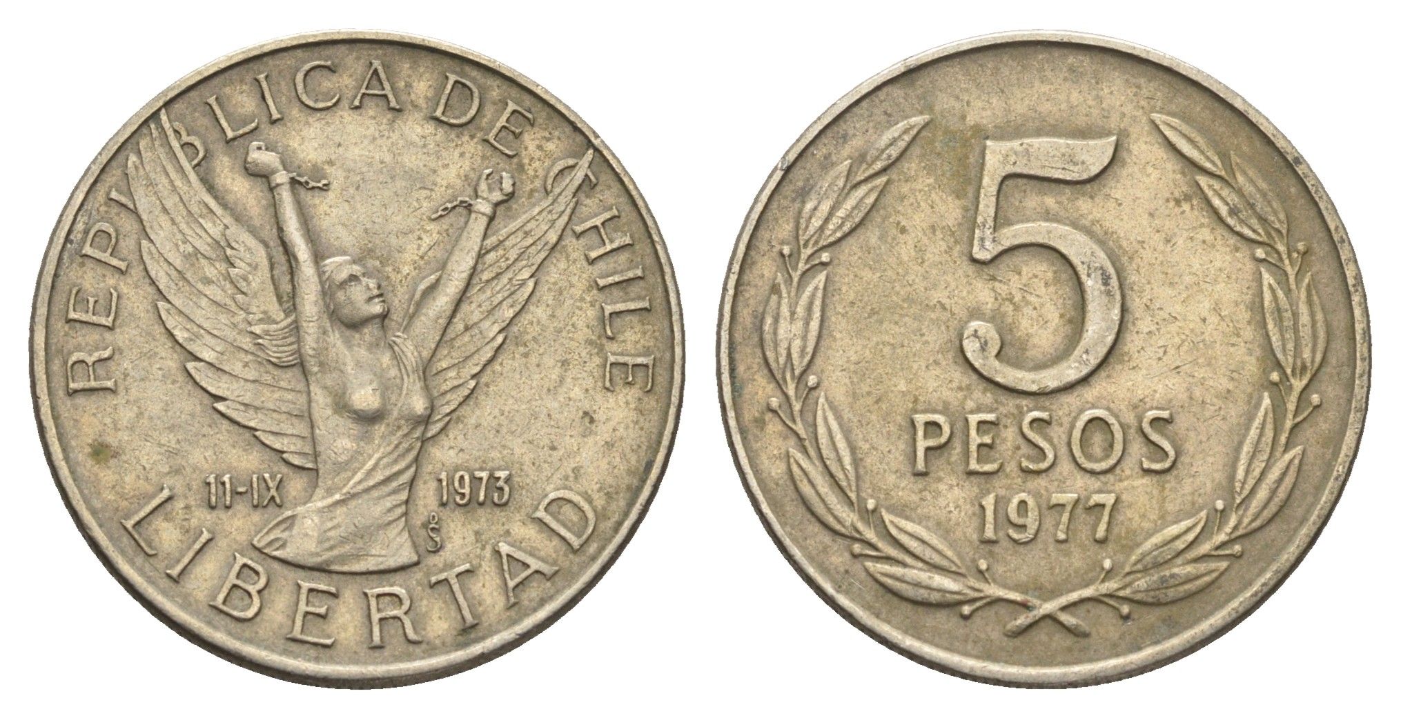 Чили 5 песо 1977 KM 209 медно-никель 4663-412