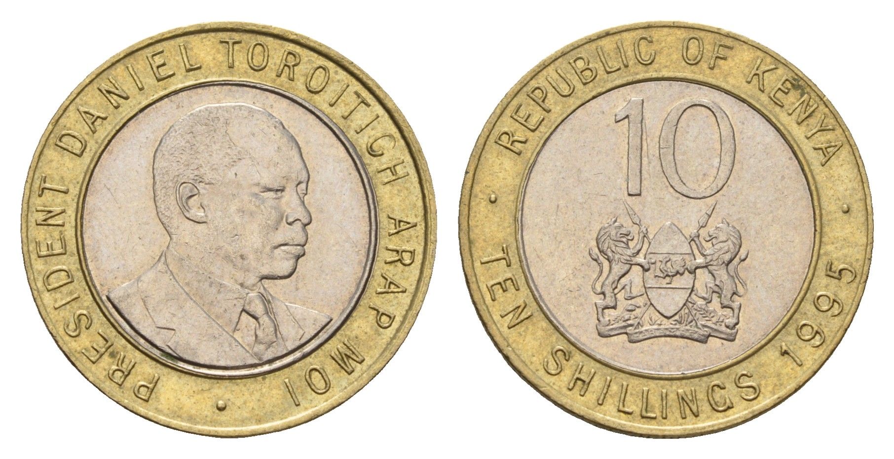 Кения 10 шиллингов 1995 Дэниэл арап Мои KM 27 биметалл 4675-152