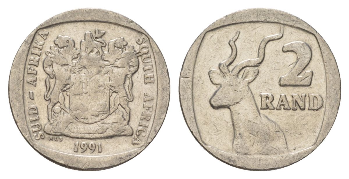 ЮАР 2 ранда 1991 KM 139 медь плакированная никелем 4626-1124