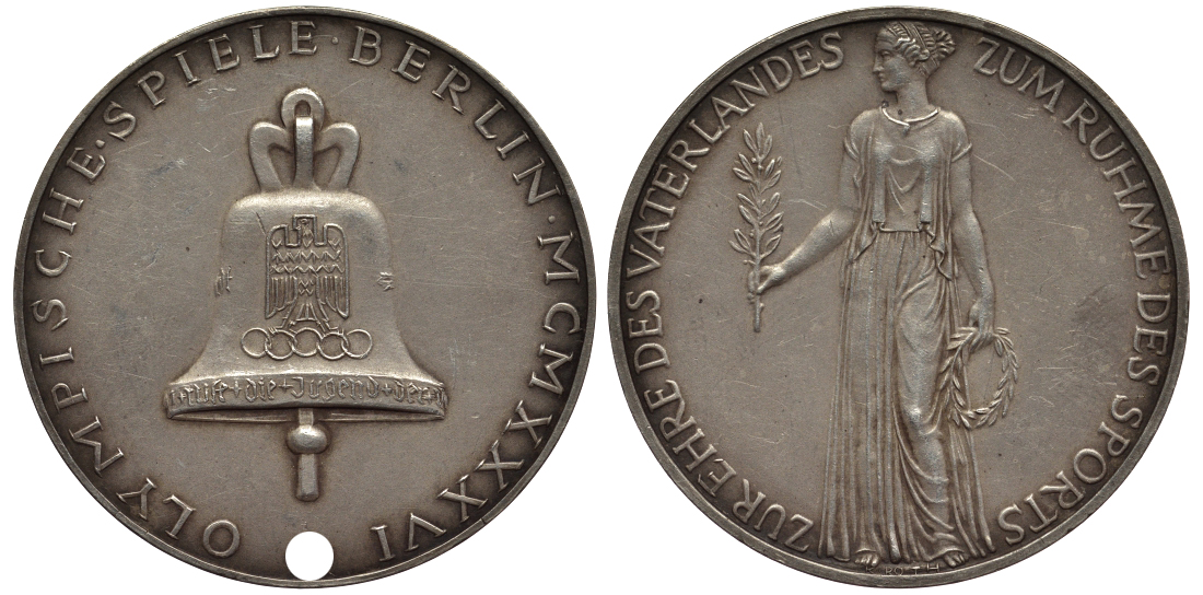 Германия медаль 1936 Олимпийские игры в Берлине, 21,8 гр, 46,5 мм серебро 00-808-52