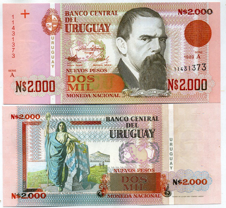 Уругвай 2000 новых песо 1989 Pick 68 a бумага UNC (пресс) 7202-33-3