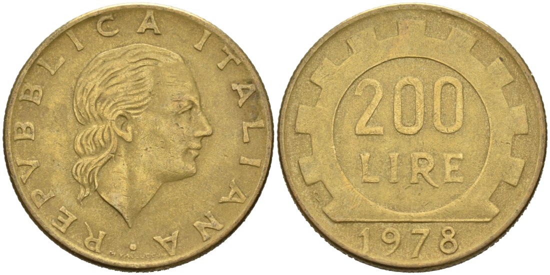 Италия 200 лир 1978 R, шестерня KM 105 алюминиевая бронза 4573-817