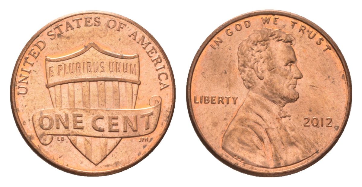США 1 цент 2012 Линкольн KM 468 цинк плакированная медью UNC 4627-755