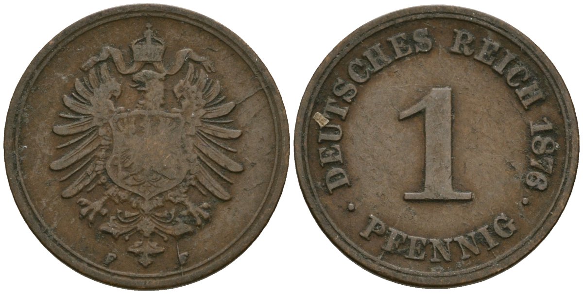 Германия 1 пфенниг 1876 F KM 1, J. 1, Weege 1 медь 4547-854