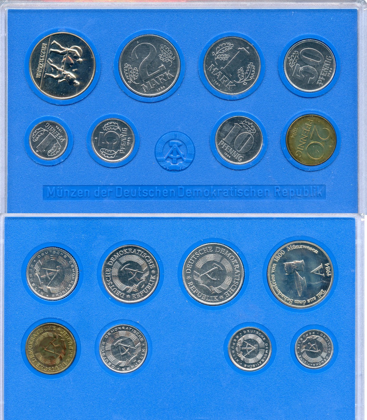 ГДР официальный набор из 7 монет + жетон 1984 тираж 4500 экземпляров, твердый пластик KM MS9 UNC 00-00
