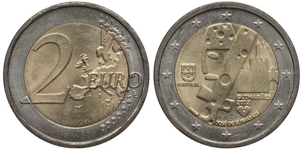 Португалия 2 евро 2012 Гимарайнш - европейская культурная столица KM 813 биметалл 176-1027