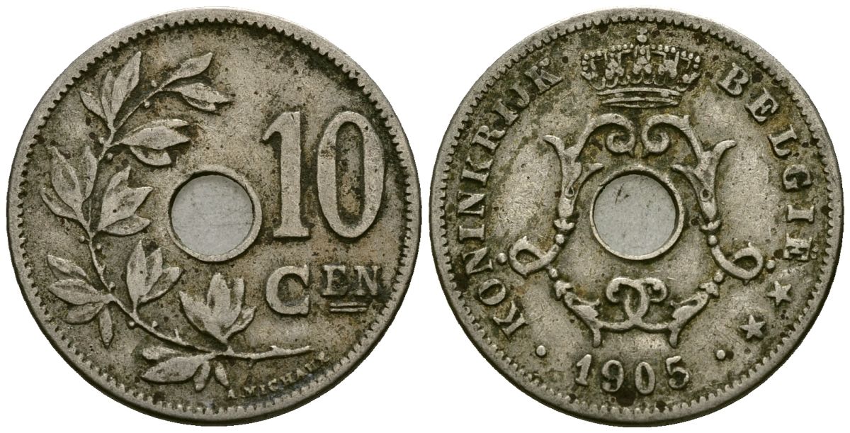 Бельгия 10 сантимов 1905 Belgie KM 53 медно-никель 4172-1221