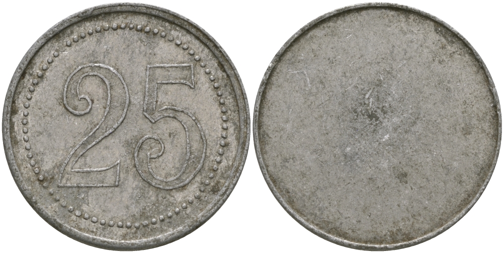 ФРАНЦИЯ 25 САНТИМОВ ND ПЛАТЕЖНЫЙ ЖЕТОН НАЧАЛА XX ВЕКА, ОДНОСТОРОННИЙ ЧЕКАН, ЦИФРЫ НОМИНАЛА 12 ММ., ДИАМЕТР 24 ММ. алюминий 98-944