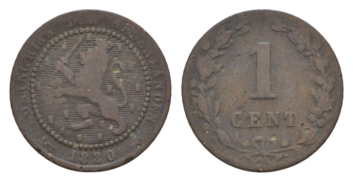 Нидерланды 1 цент 1880 Виллем III (1849-1890) KM 107 бронза 53-552