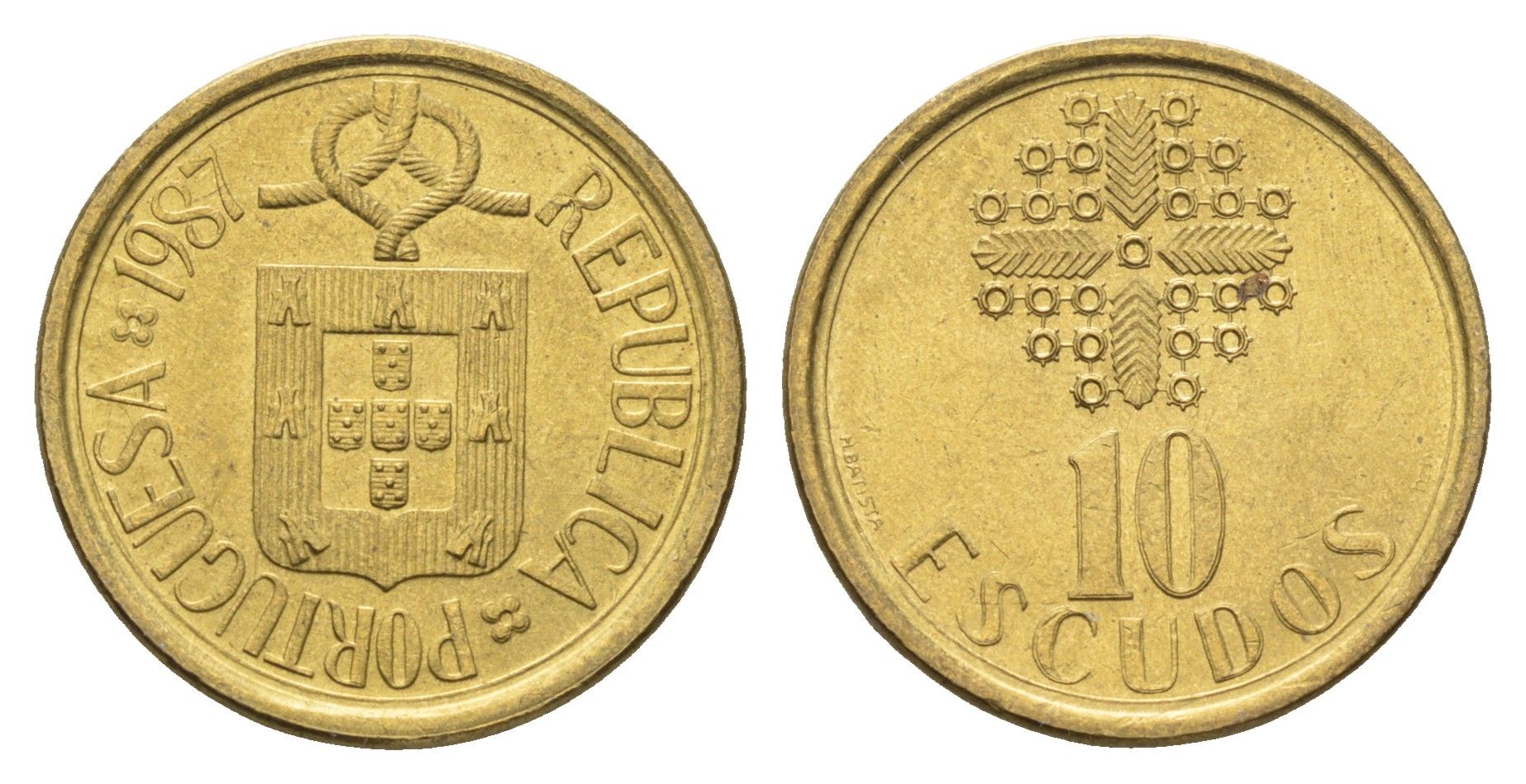 Португалия 10 эскудо 1987 KM 633 никель латунь UNC 4678-816