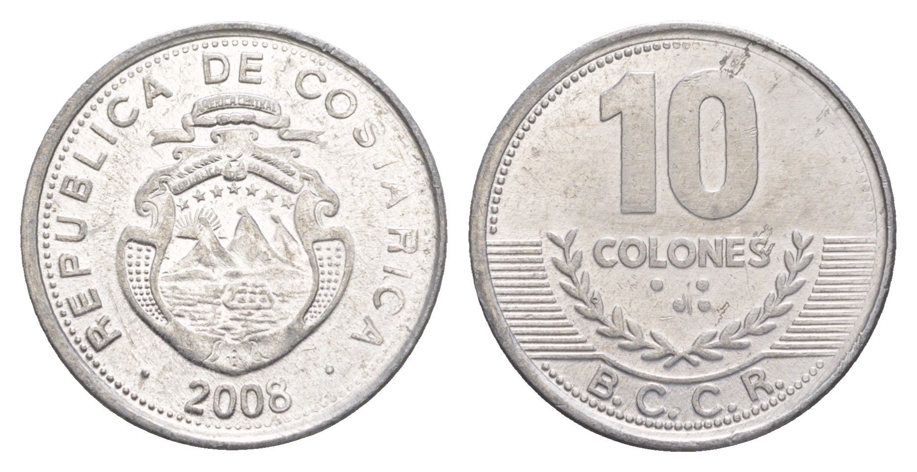 Коста-Рика 10 колонов 2008 KM 228b алюминий UNC 4642-912