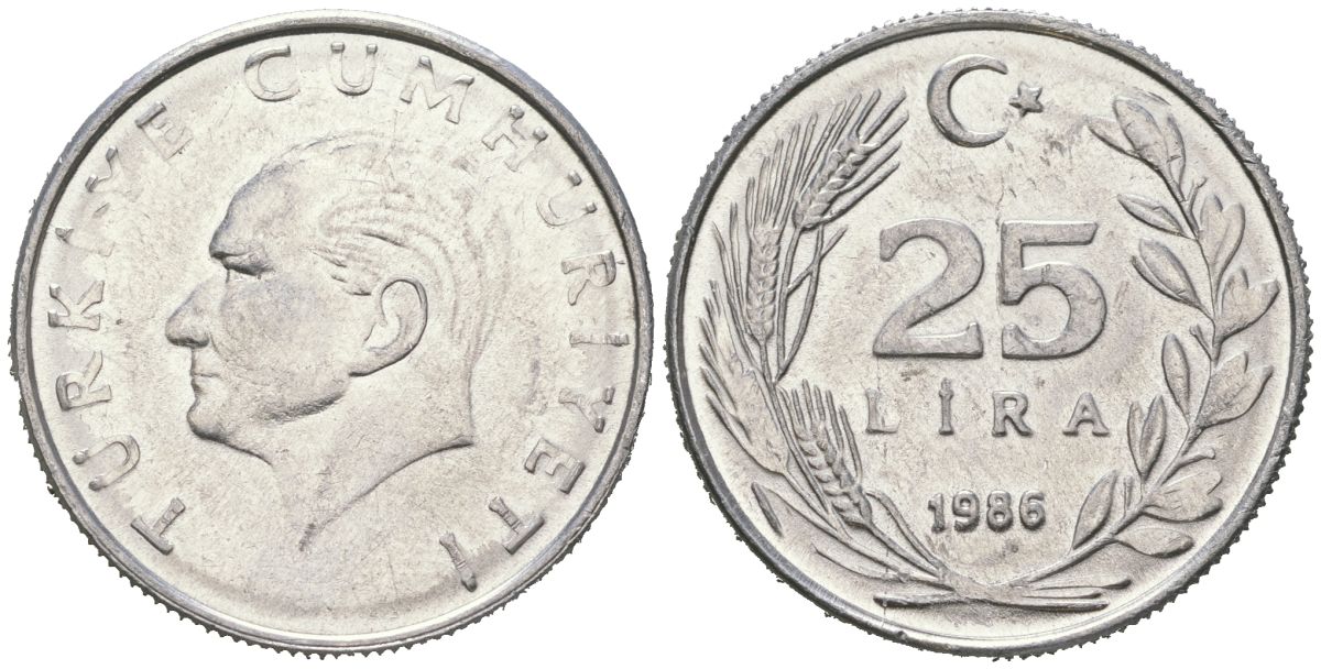 Турция 25 лир 1986 KM 975 алюминий aUNC 4619-752