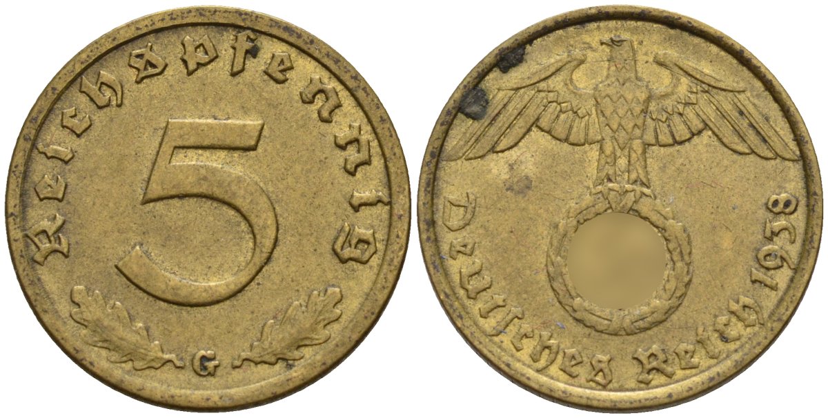 Германия 5 рейхспфеннигов 1938 G KM 91, J. 363 алюминиевая бронза 4151-868