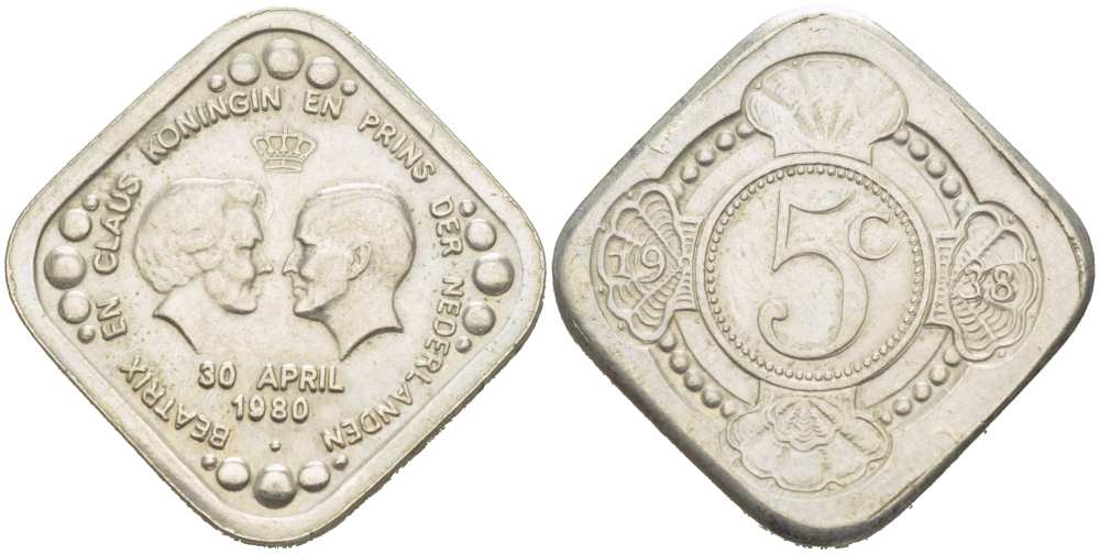 НИДЕРЛАНДЫ ЖЕТОН 1980 КОРОНАЦИЯ КОРОЛЕВЫ БЕАТРИКС 30 АПРЕЛЯ 1980, БЕАТРИКС И ПРИНЦ КЛАУС медно-никель 217-346
