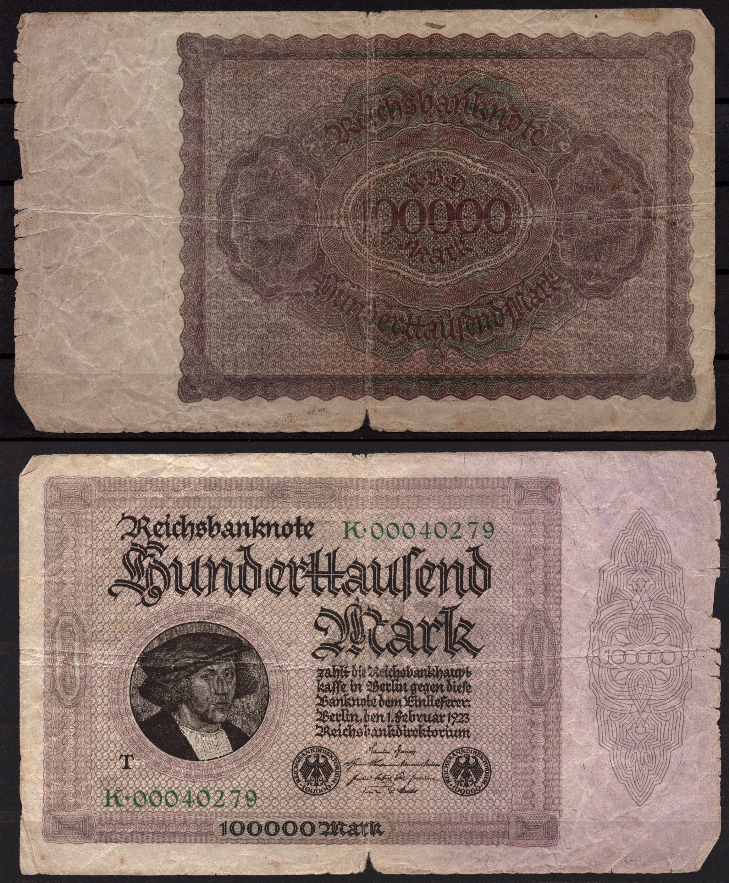 Германия 100000 марок 1923 Кауфман (Купец) Георг Гиссе (Ганс Гольбейн Младший) Pick 83 b бумага 7547-29-2-1