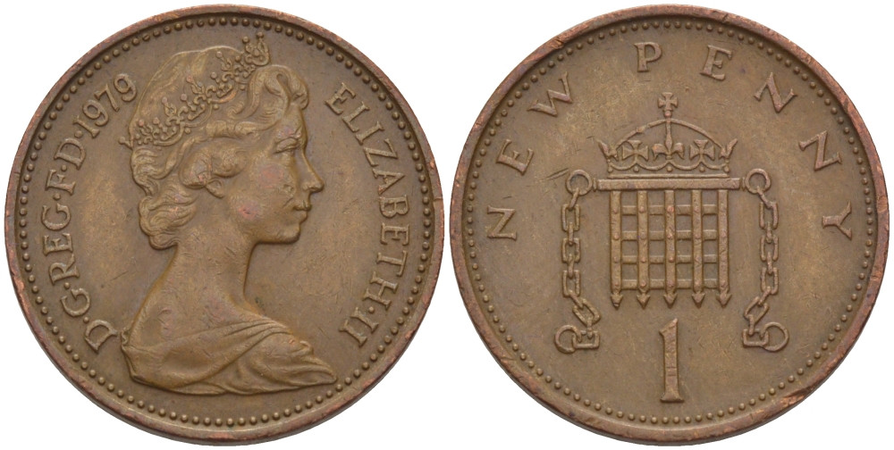 Великобритания 1 пенни 1979 Елизавета II (1952-2022) KM 915, Spink 4237 (B1) бронза 28-257