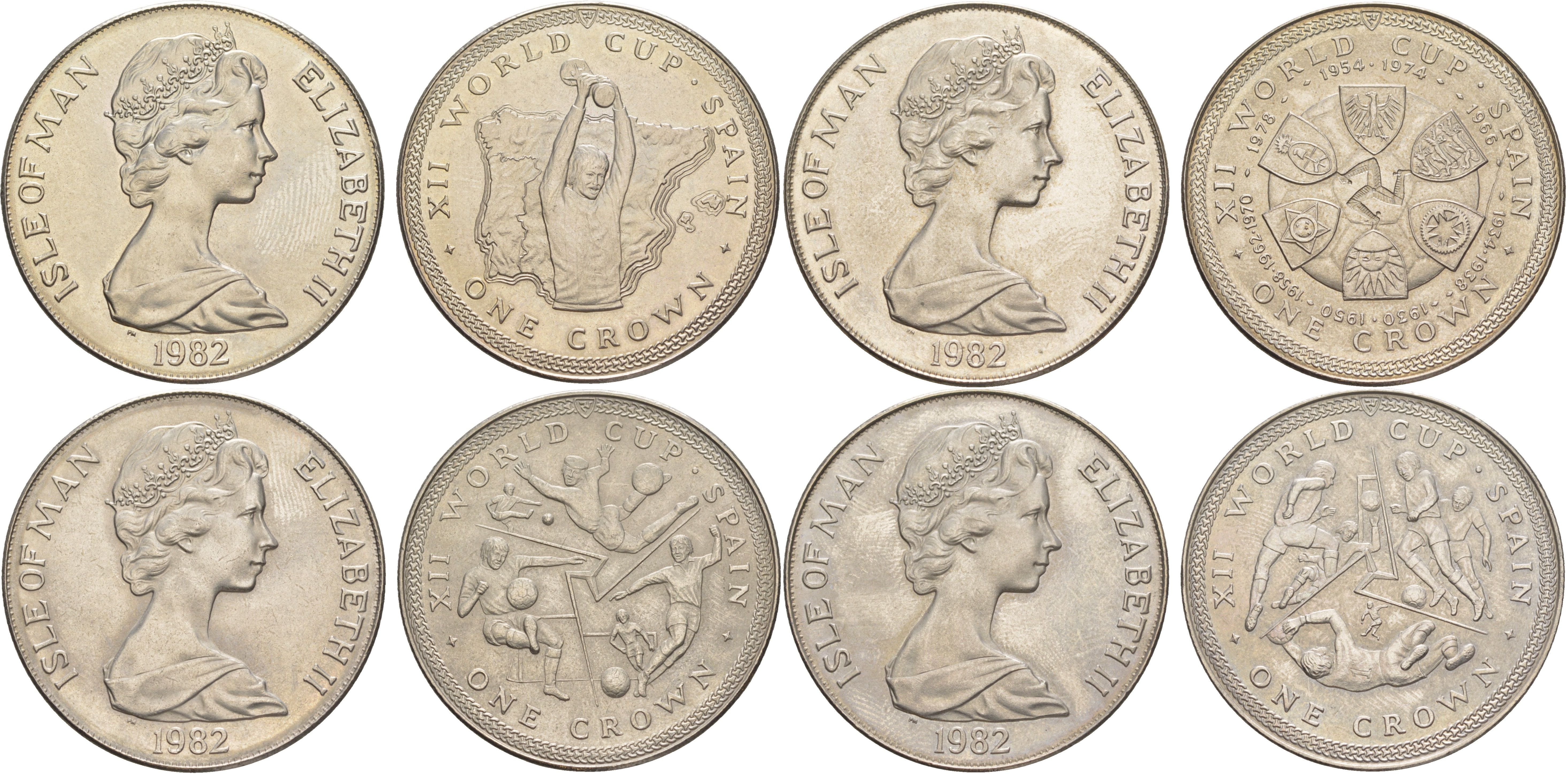 Остров Мэн полный набор из 4 монет (1 крона) 1982 чемпионат мира по футболу в Испании KM 91, 92, 93 и 94 медно-никель BU 4527-1111-1114