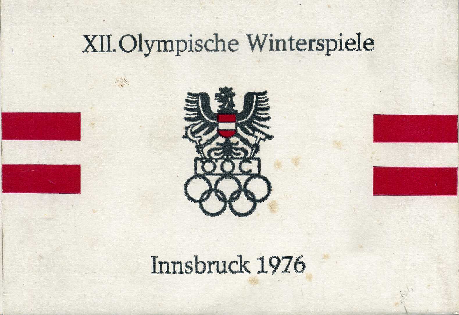 Австрия набор из 7 монет по 100 шиллингов 1974 олимпийские игры 1976 года в Инсбруке, два монетных двора , Вена (v) И Холл (h), в пластике и коробке KM 2926, 2927, 2928, 2929 серебро PROOF 3-4-8-21