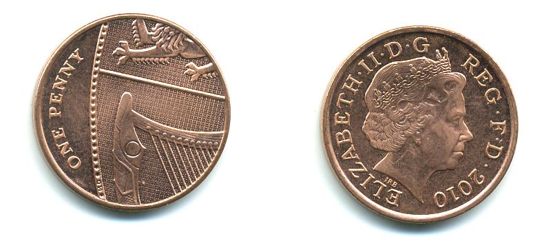 Великобритания 1 пенни 2010 Елизавета II (1952-2022) KM 1107, Spink B6 сталь плакированная медью 540-235