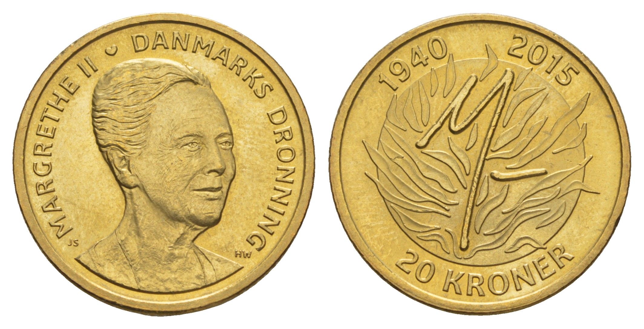 Дания 20 крон 2015 75 лет со дня рождения Королевы Маргрете II KM 964 алюминиевая бронза UNC 4648-525