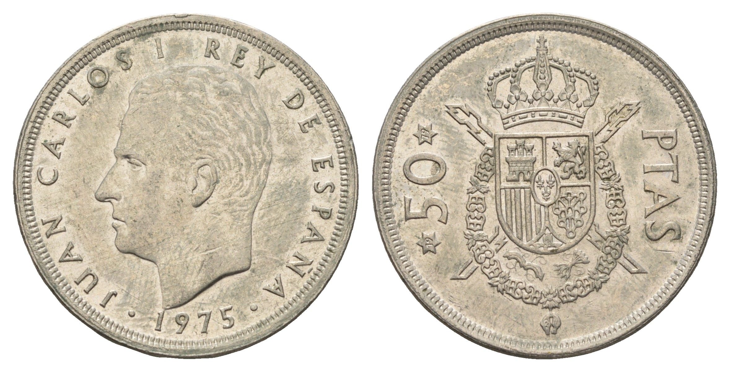 Испания 50 песет 1975 (79) Хуан Карлос I (1975-2014) KM 809 медно-никель 91-1145