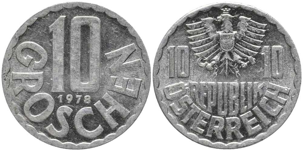 АВСТРИЯ 10 ГРОШЕЙ 1978 KM 2878 алюминий 113-613