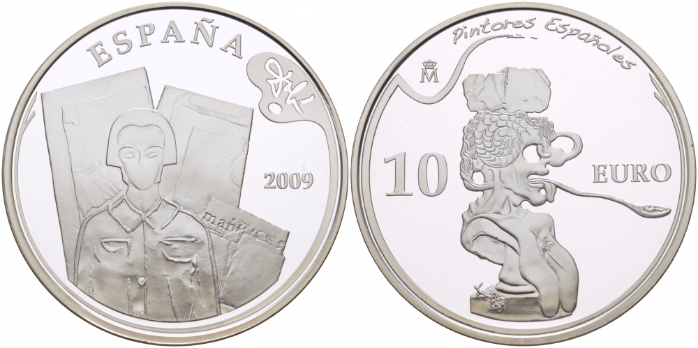 Испания 10 евро 2009 Сальвадор Дали, портрет Пикассо (1925 год) KM 1210 серебро PROOF 11-311-14