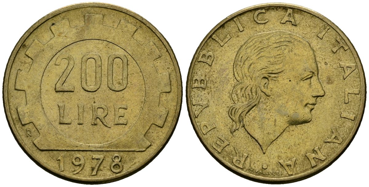 Италия 200 лир 1978 R, шестерня KM 105 алюминиевая бронза 4138-625