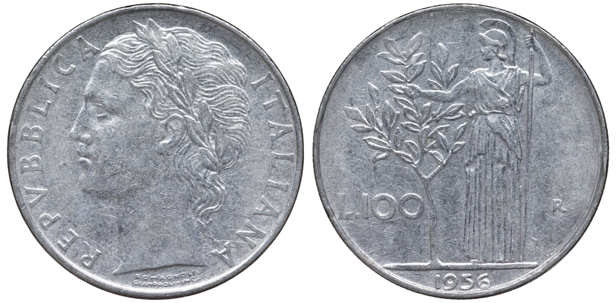 Италия 100 лир 1956 R KM 96.1 нержавеющая сталь 4144-115