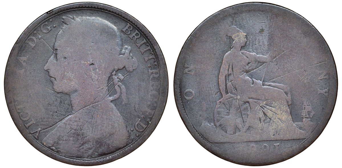 Великобритания 1 пенни 1891 Виктория (1837-1901) KM 755, Spink 3954 бронза 51-2212