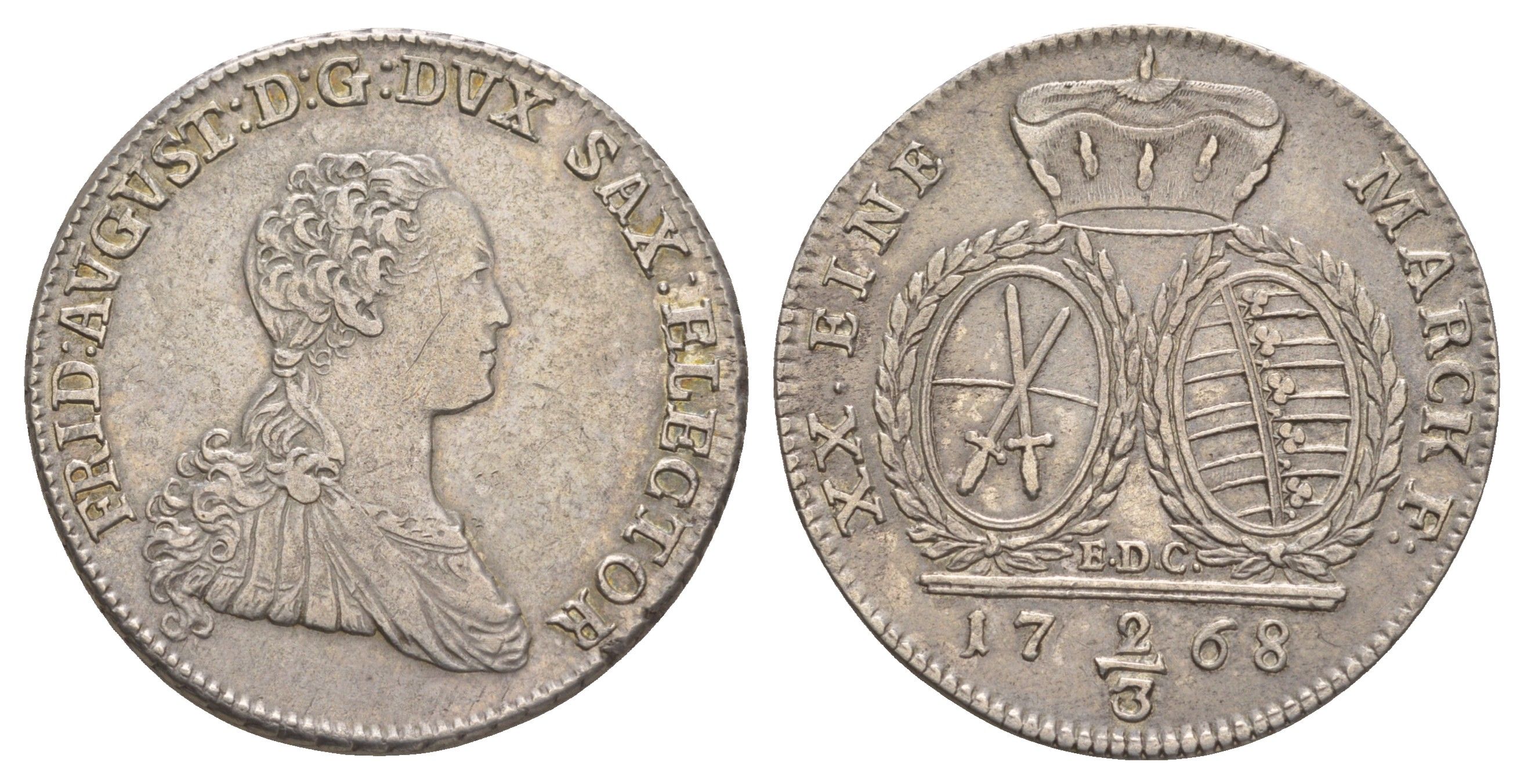 Саксония, Альбертинская линия 2/3 талера 1768 EDC, Фридрих Август III (1763-1808) KM 981 серебро 00-822-81