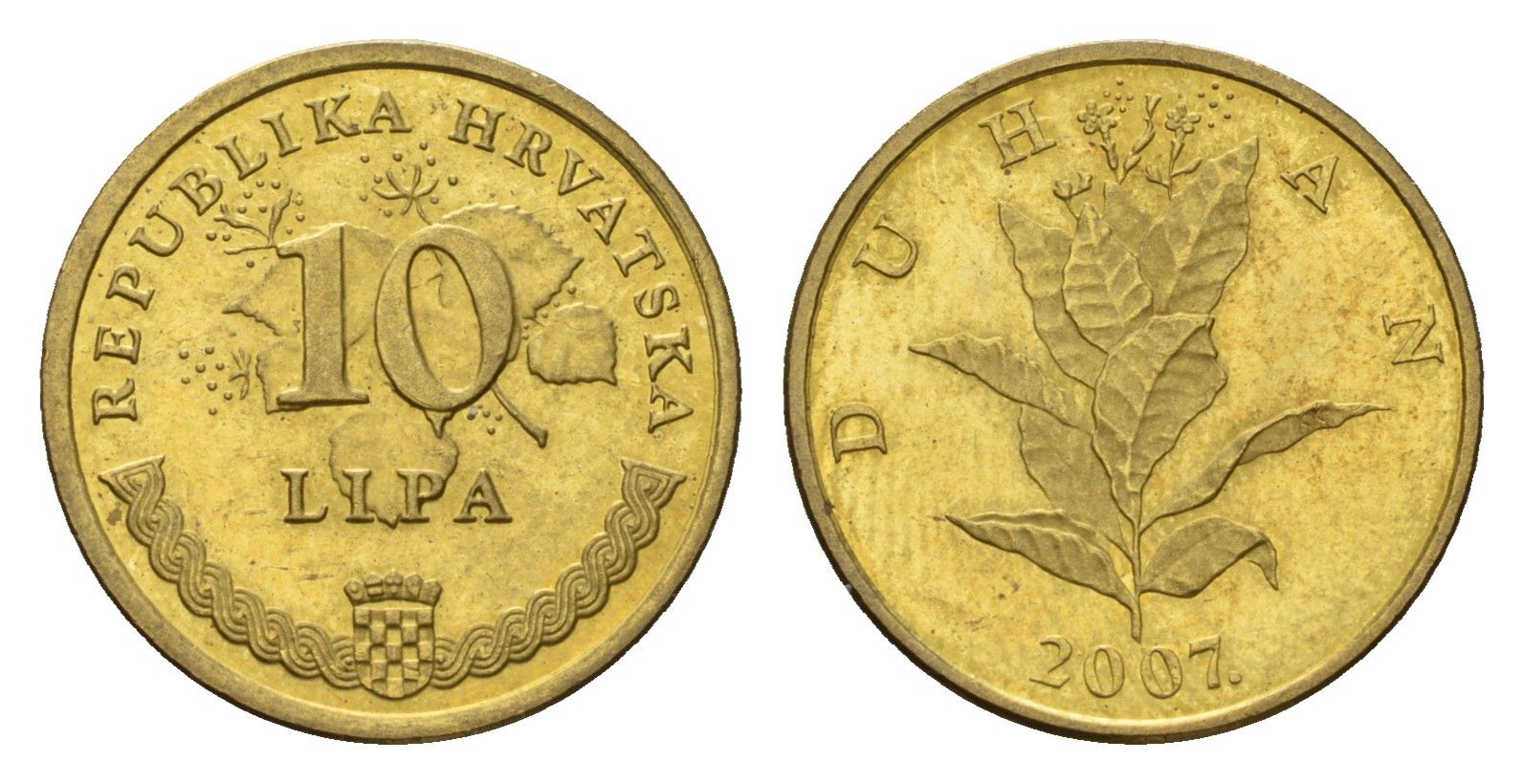 Хорватия 10 кун 2007 нечетный год KM 6 сталь плакированная латунью 4618-314