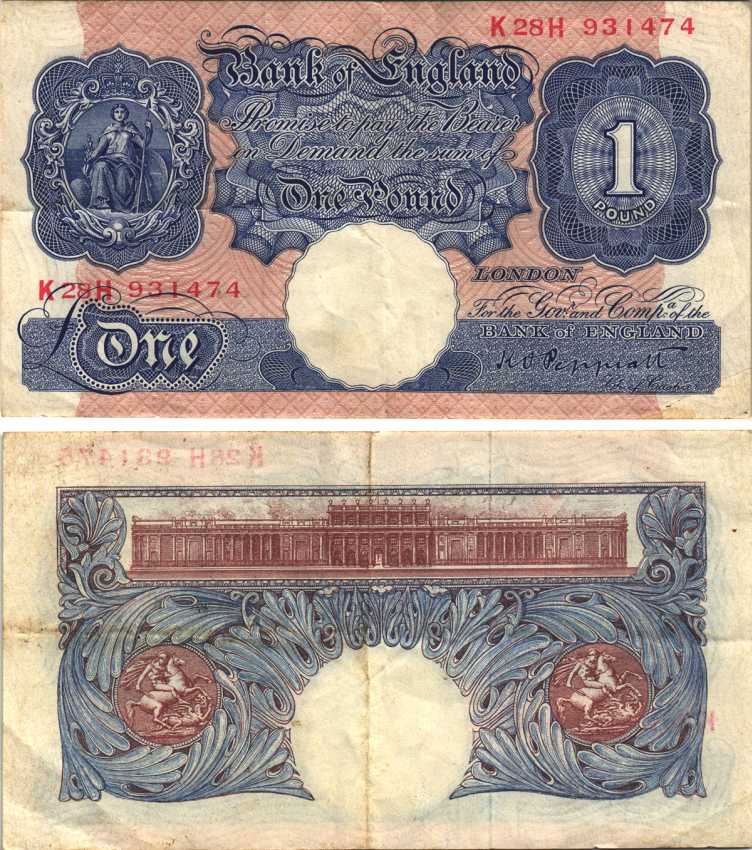 Англия 1 фунт ND (1940-1948) подпись Peppiatt Pick 367 а бумага 7218-57-1