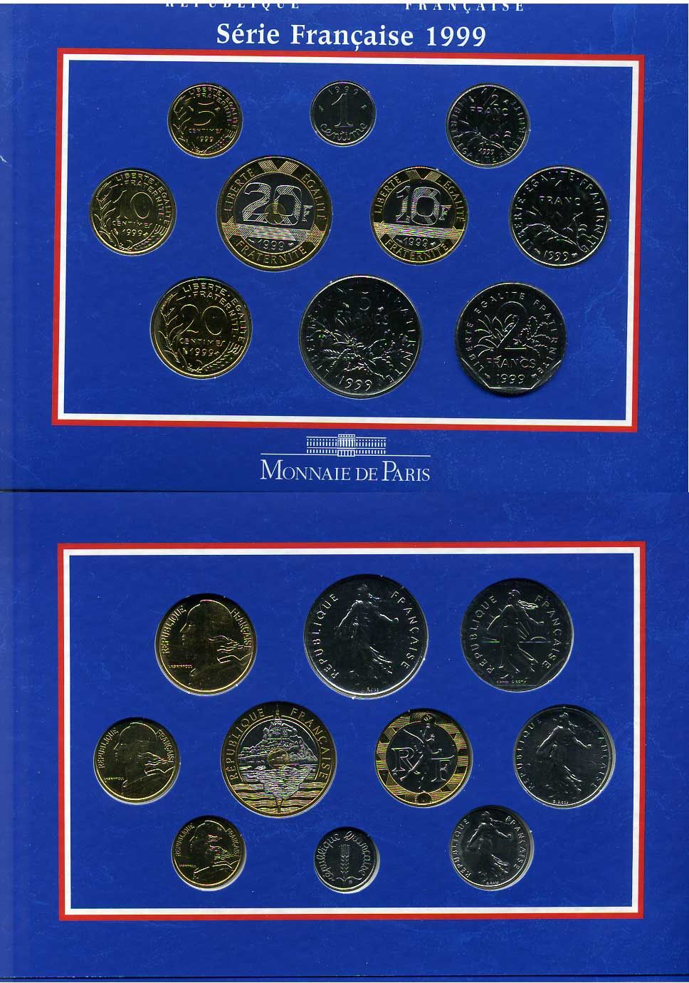 Франция официальный набор из 10 монет 1999 в оригинальном буклете KM MS10 UNC 00-00