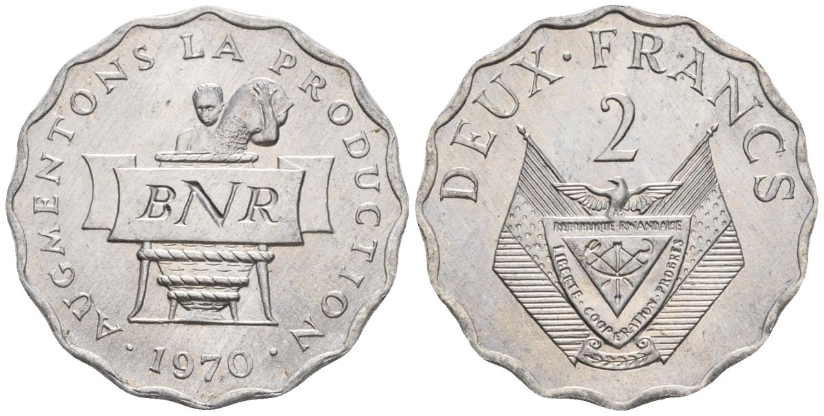 Руанда 2 франка 1970 FAO KM 10 алюминий  UNC  4610-435