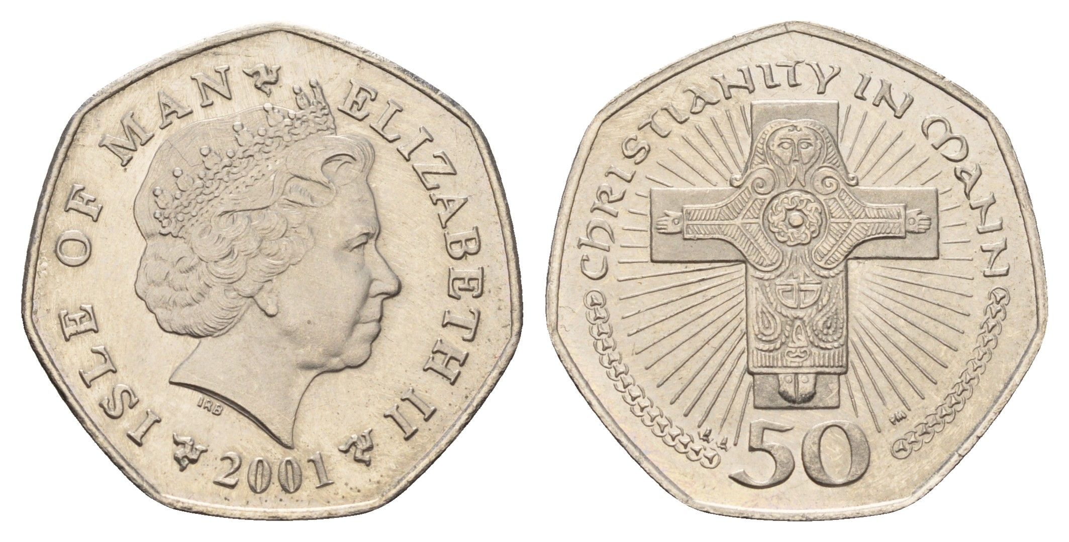 Остров Мэн 50 пенсов 2001 Елизавета II (1952-2022), рождество KM 1041 медно-никель UNC 4127-2024