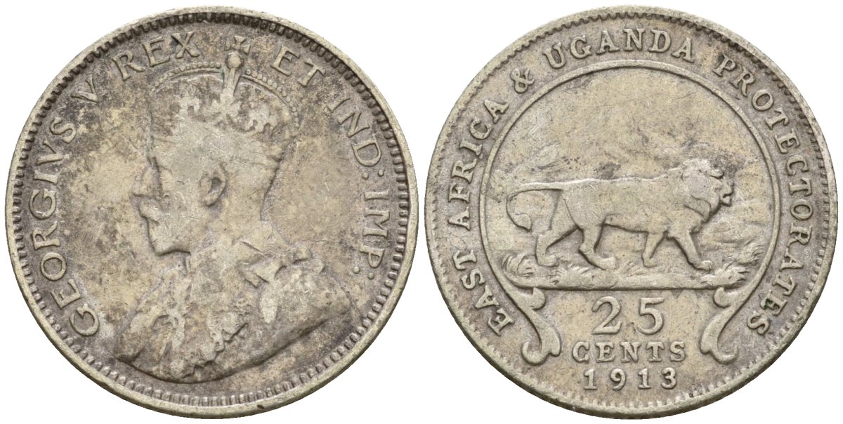 Британская Восточная Африка и Уганда 25 центов 1913 Георг V (1910-1936) KM 10 серебро 3711-1811