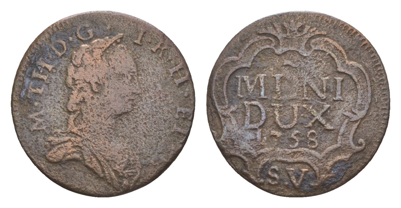 Милан 5 сольдо 1758 Мария-Терезия KM 170 серебро 1515-1045